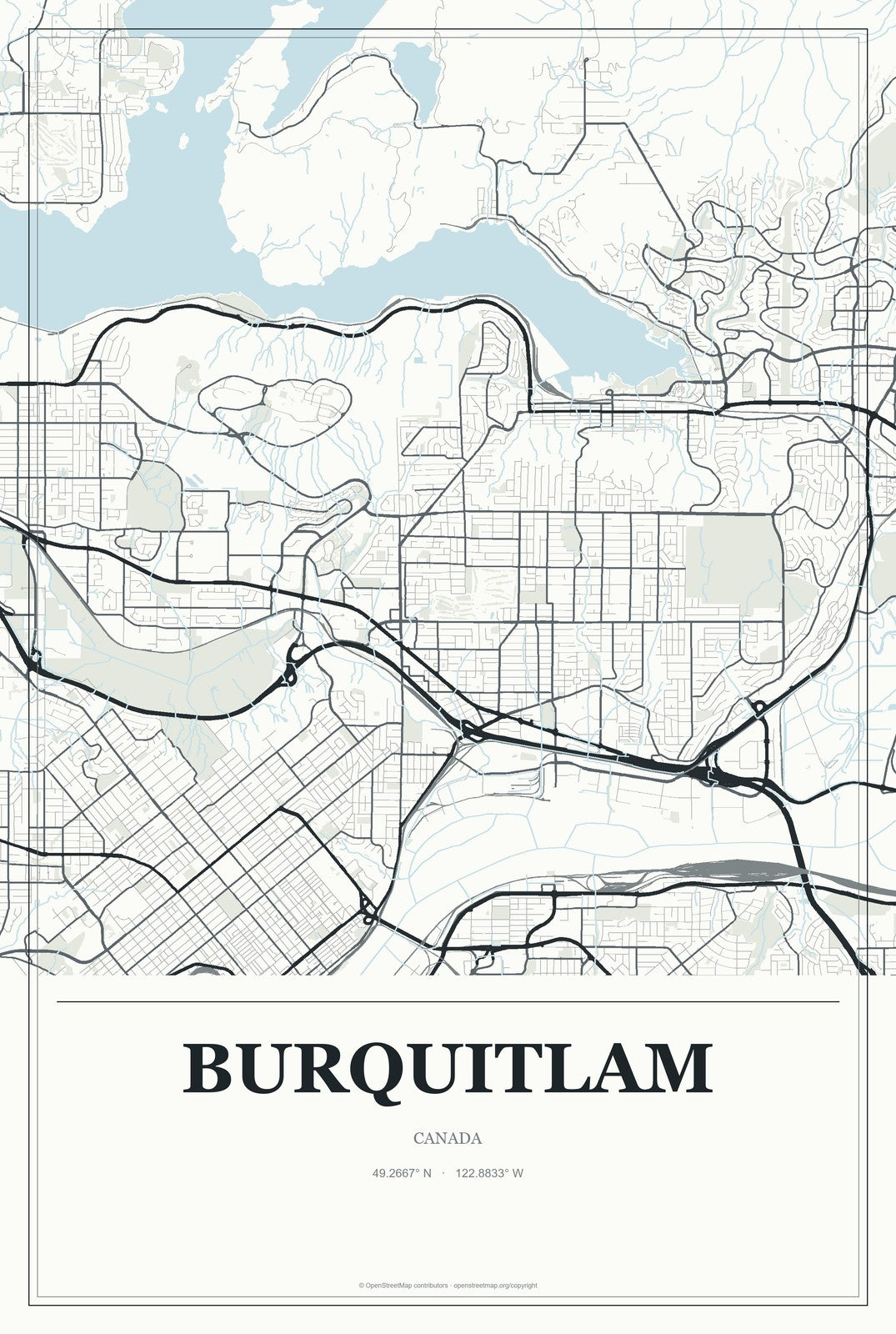 Burquitlam, Canada City Map Aluminum Sign in Gallery Air style