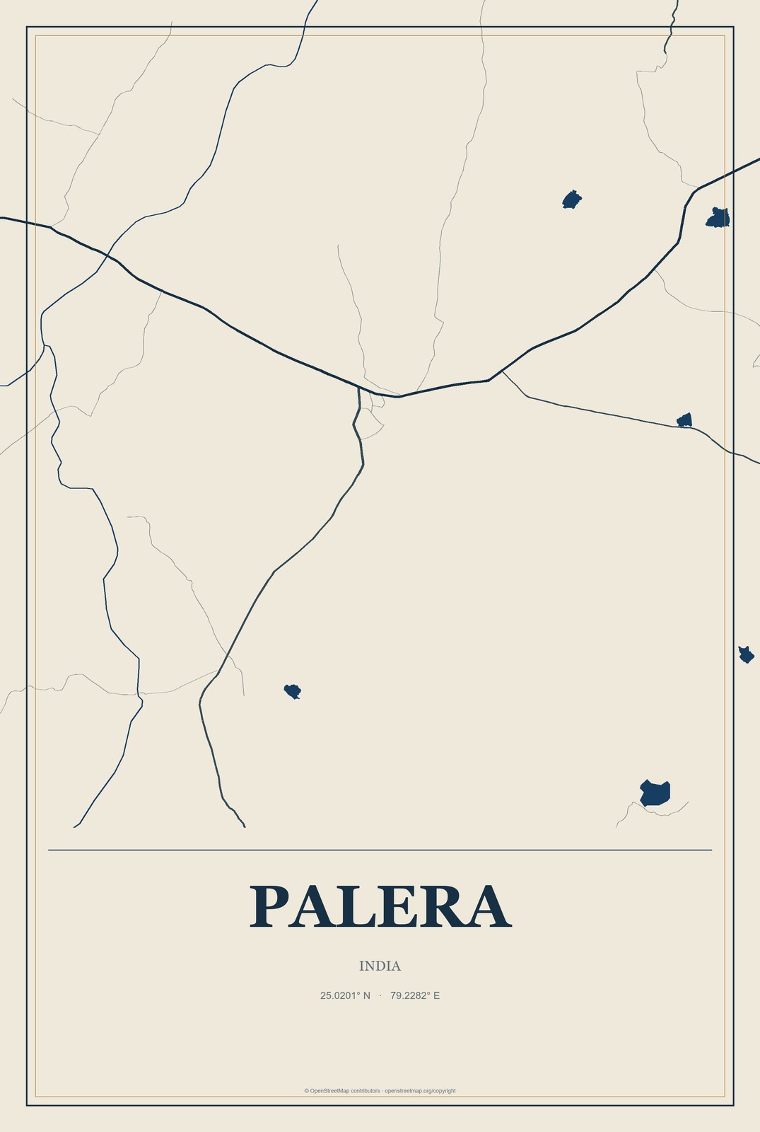 Palera, India City Map Aluminum Sign in Coastal Cutout style