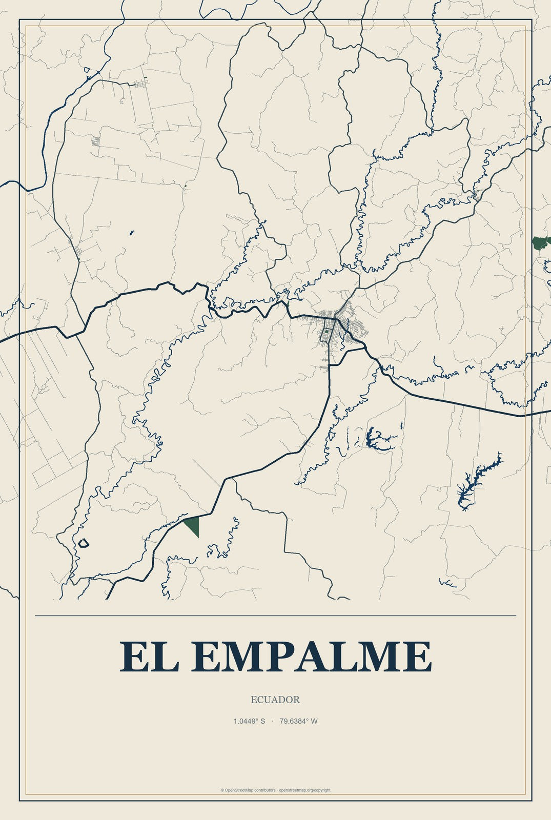 El Empalme, Ecuador City Map Aluminum Sign in Coastal Cutout style