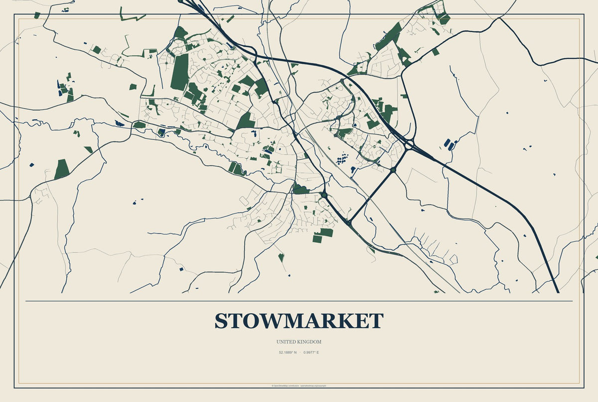 Stowmarket, United Kingdom City Map Aluminum Sign in Coastal Cutout style