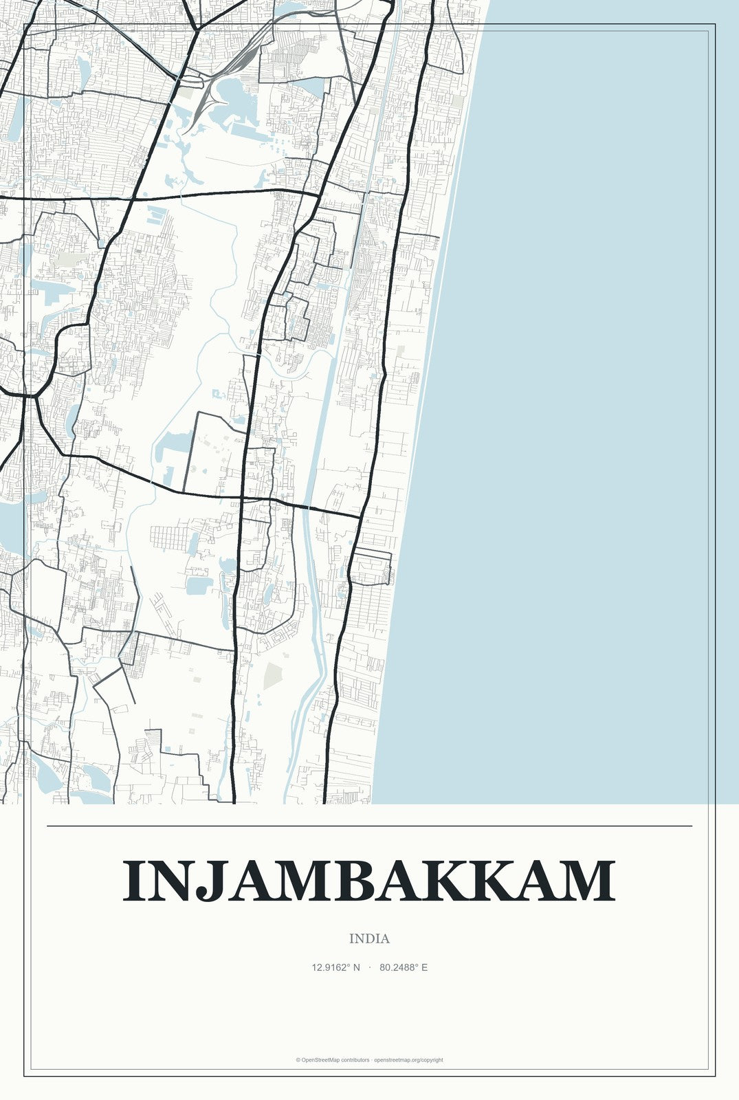 Injambakkam, India City Map Aluminum Sign in Gallery Air style