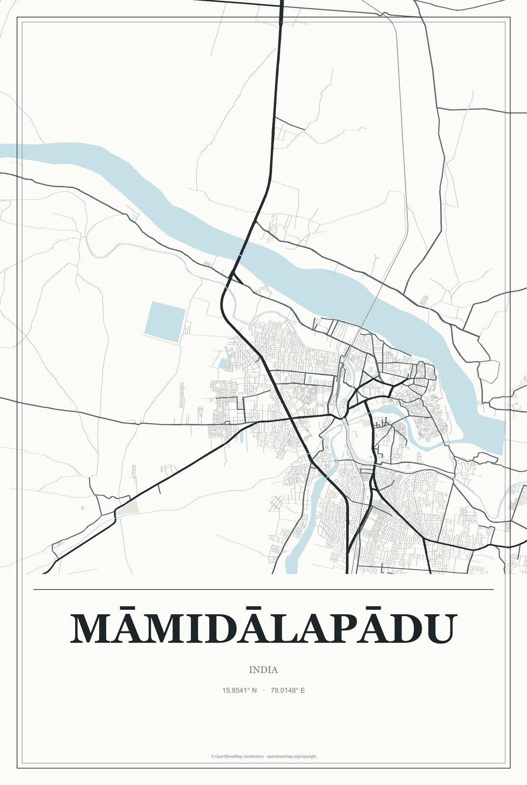 Māmidālapādu, India City Map Aluminum Sign in Gallery Air style