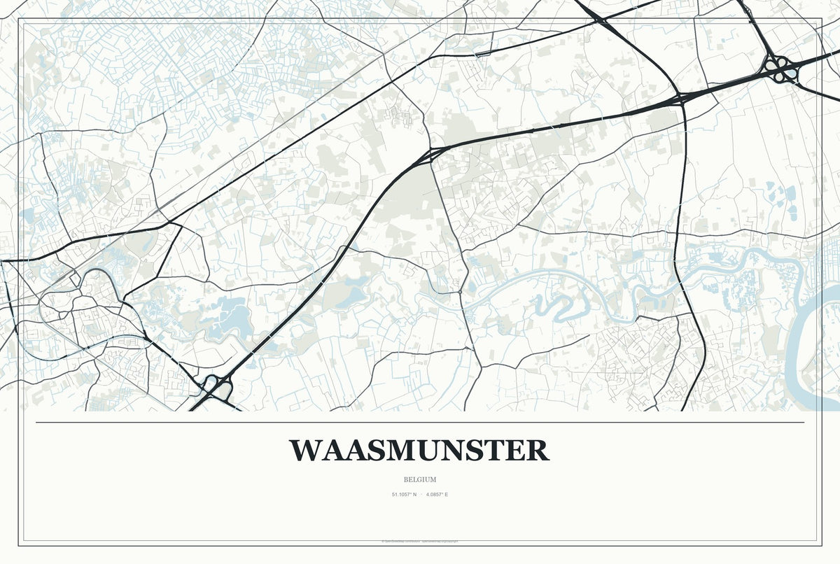 Waasmunster, Belgium City Map Aluminum Sign in Gallery Air style