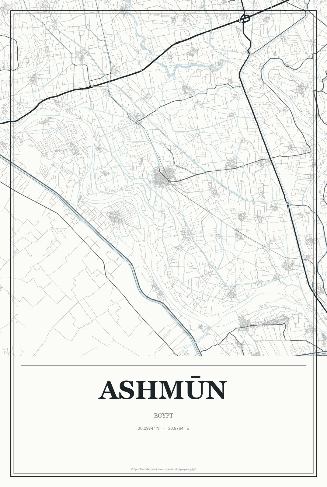 Ashmūn, Egypt City Map Aluminum Sign in Gallery Air style