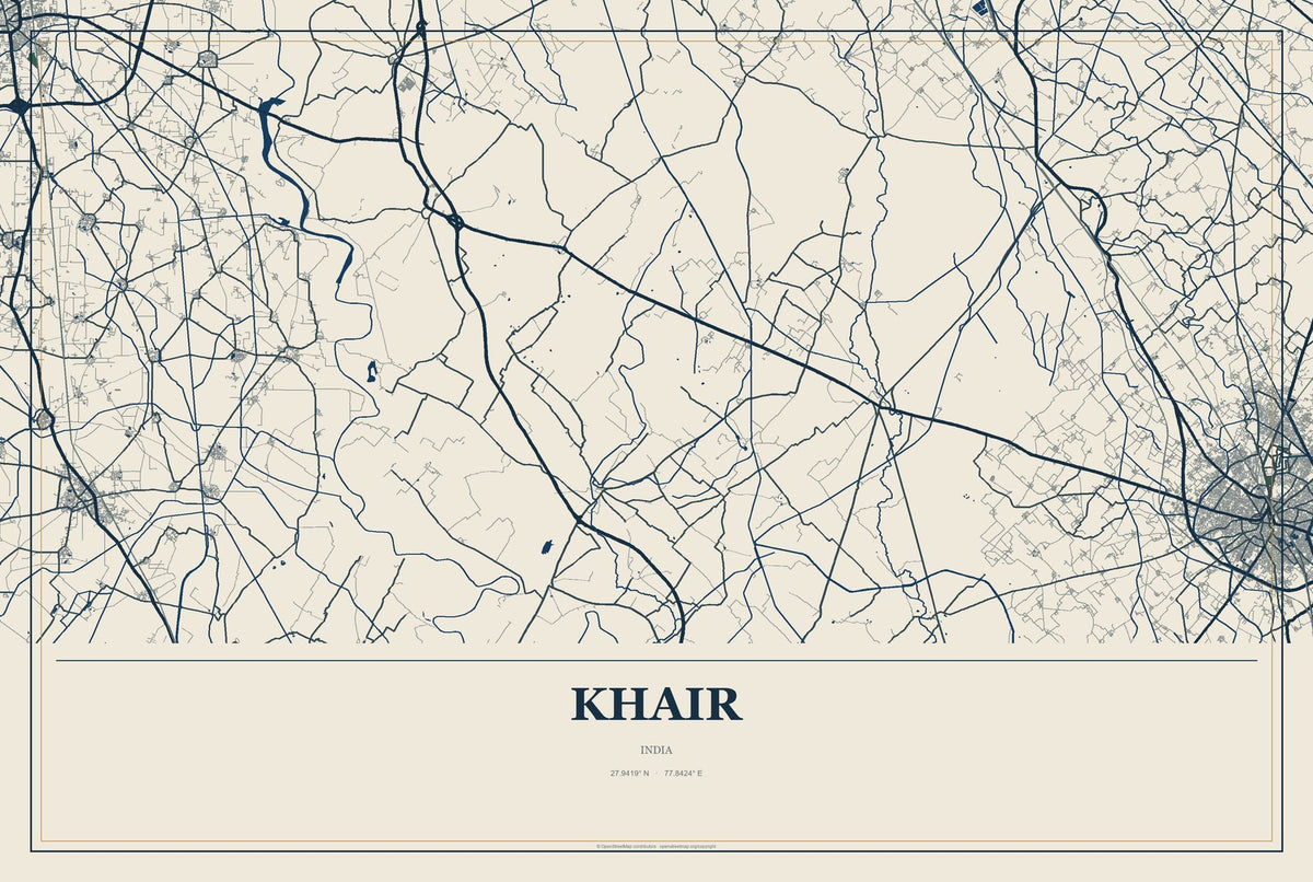 Khair, India City Map Aluminum Sign in Coastal Cutout style