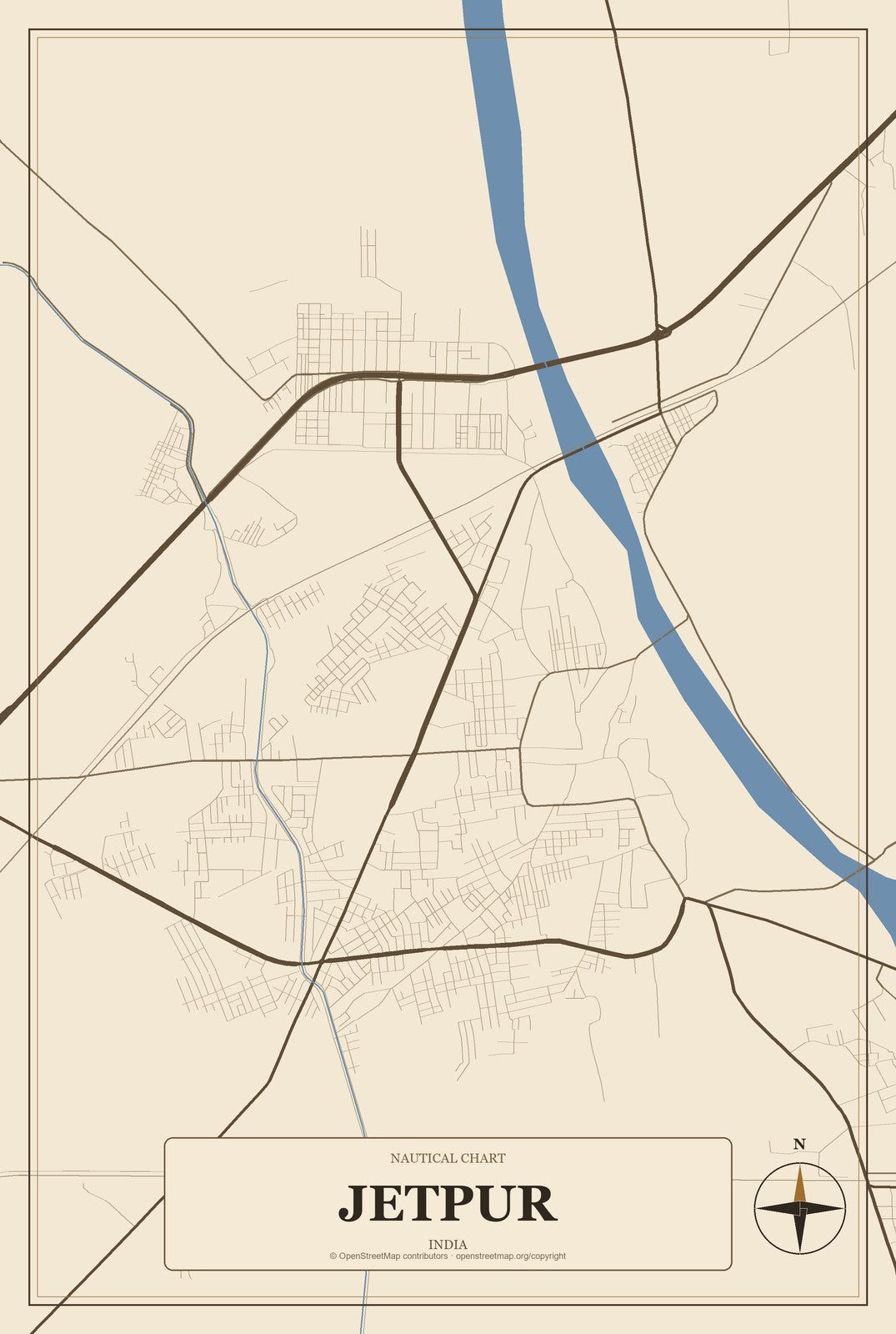 Jetpur, India City Map Aluminum Sign in Heritage Nautical style
