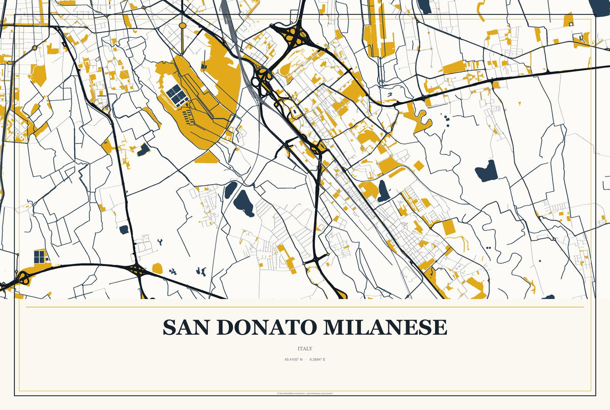San Donato Milanese, Italy City Map Aluminum Sign in Citrine Modern style