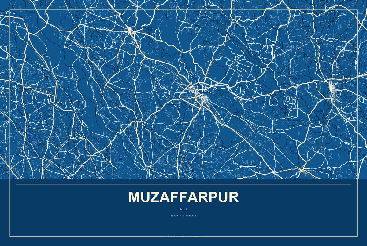 Muzaffarpur, India City Map Aluminum Sign in Harbor Cobalt style