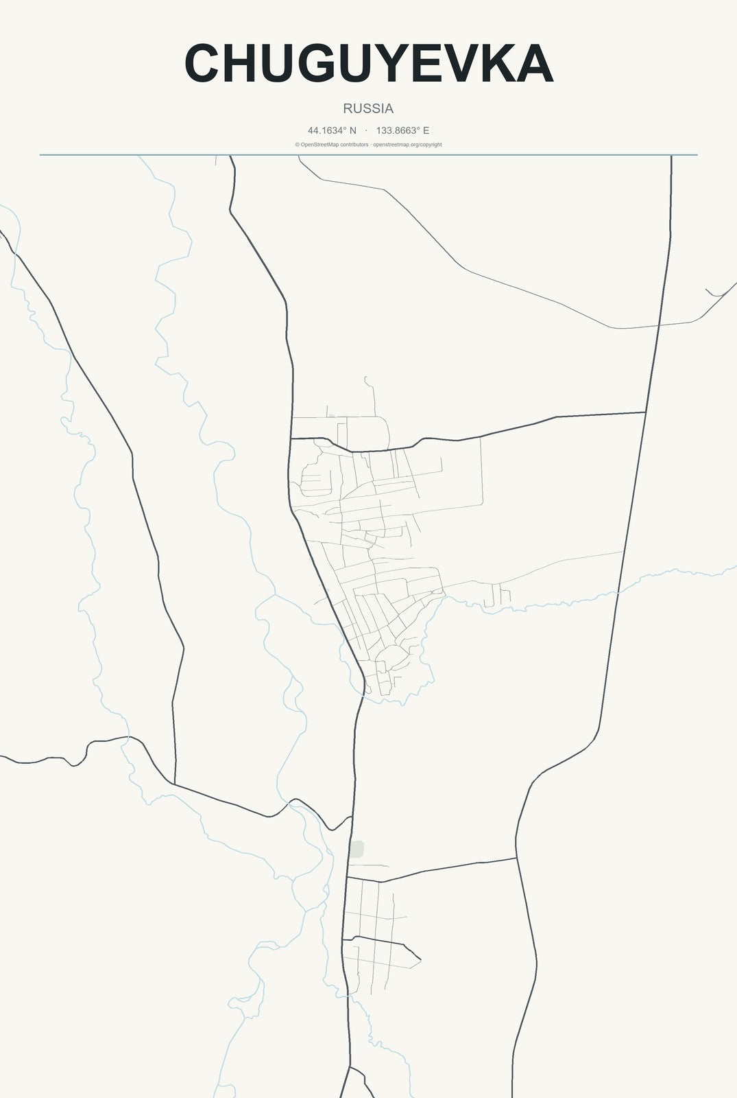 Chuguyevka, Russia City Map Aluminum Sign in Headline Atlas style