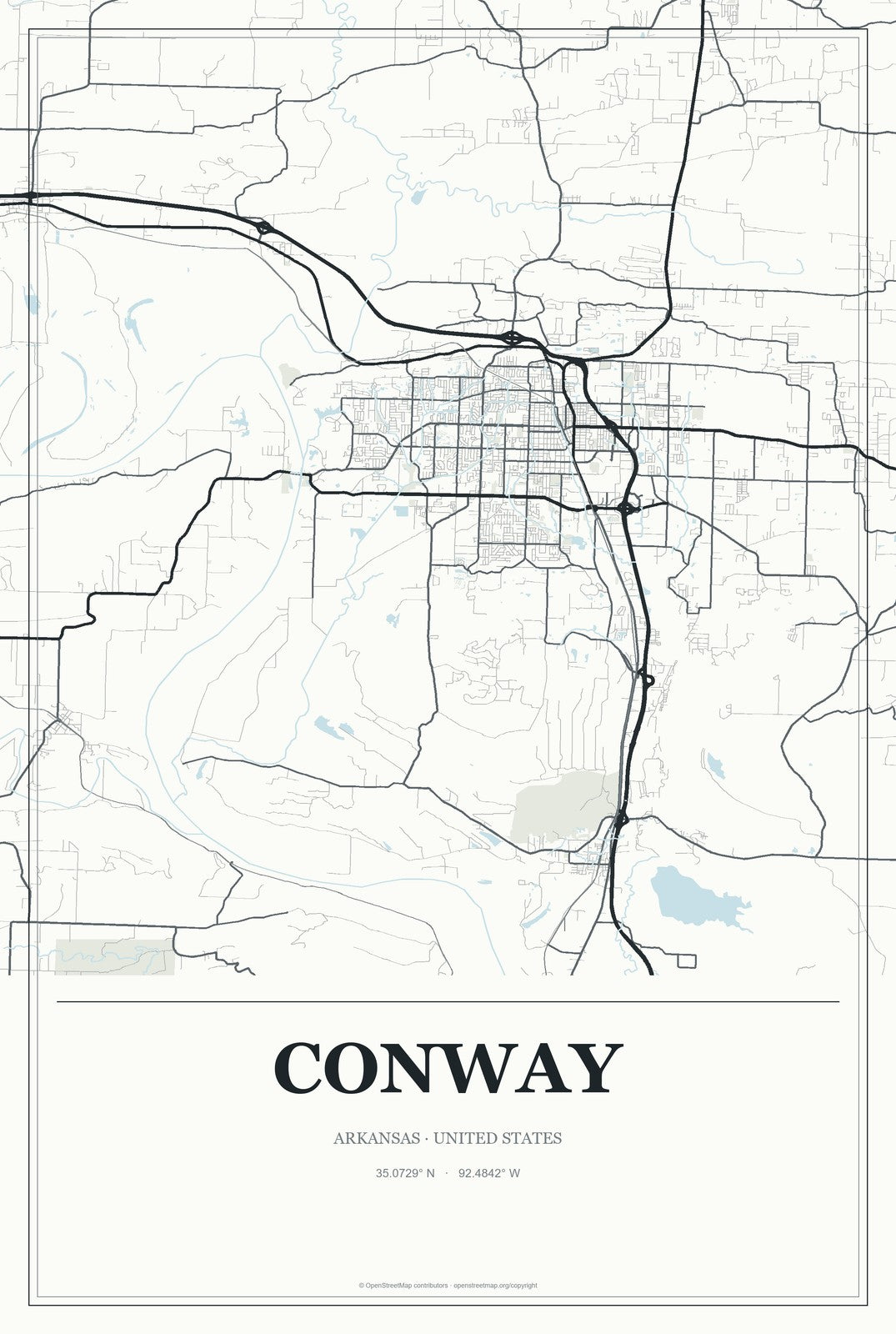 Conway, Arkansas City Map Aluminum Sign in Gallery Air style
