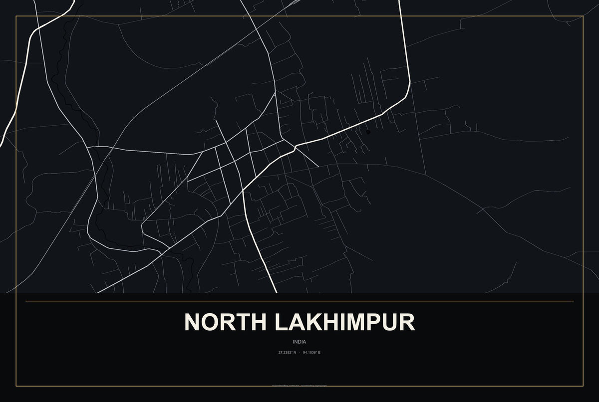 North Lakhimpur, India City Map Aluminum Sign in Metropolitan Noir style