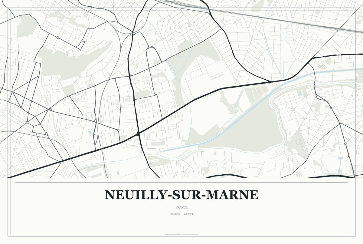 Neuilly-sur-Marne, France City Map Aluminum Sign in Gallery Air style