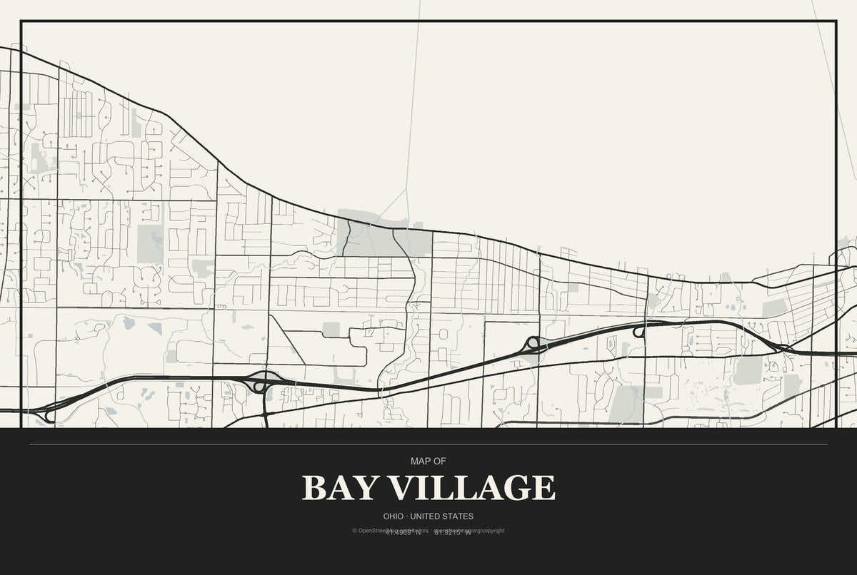Bay Village, Ohio City Map Aluminum Sign in Museum Plaque style
