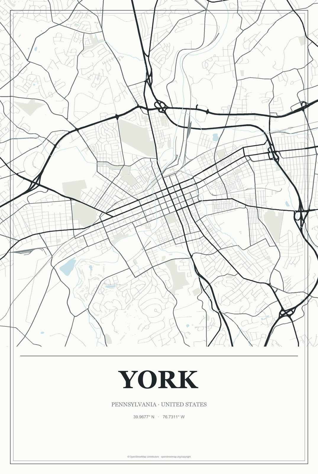 York, Pennsylvania City Map Aluminum Sign in Gallery Air style