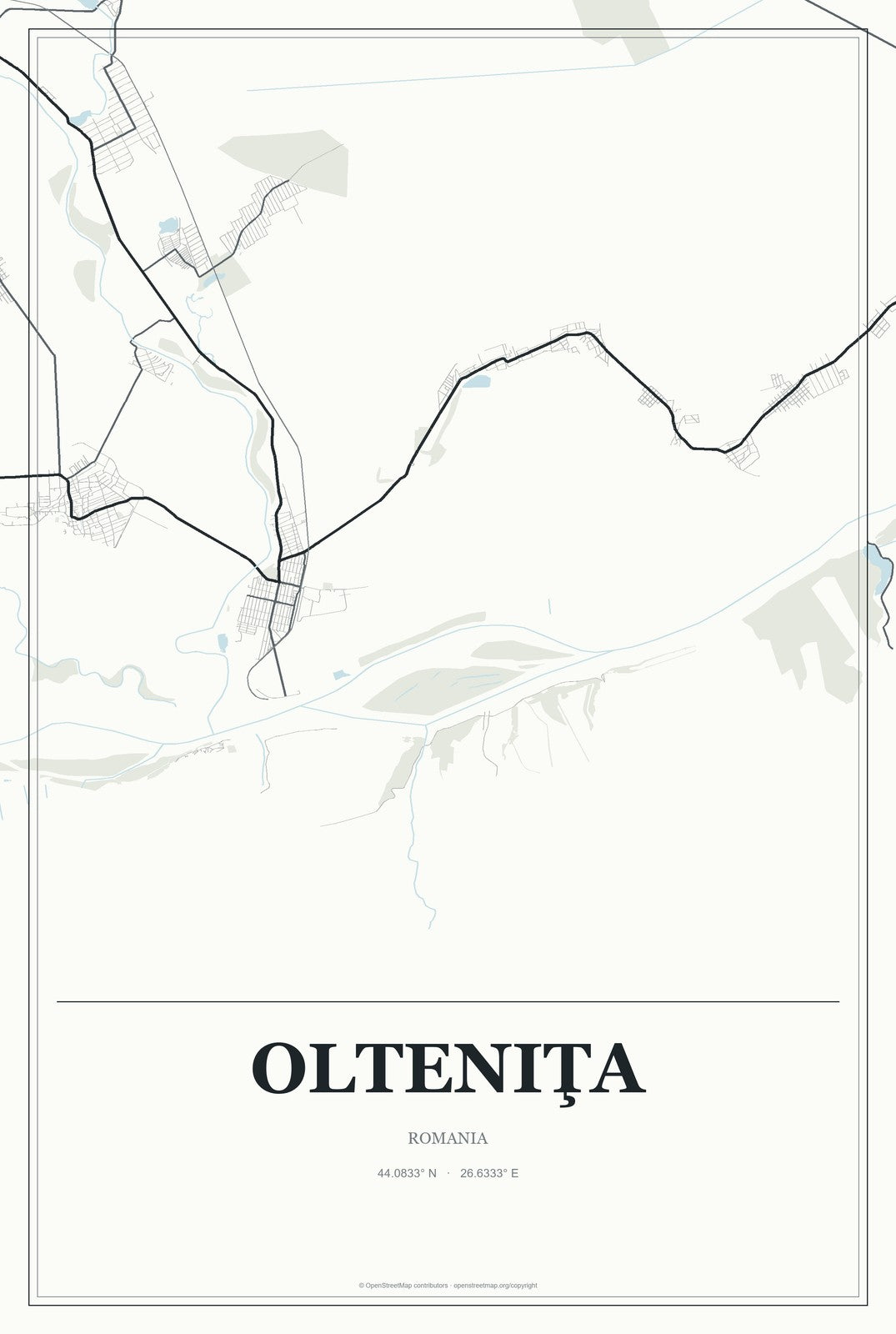 Olteniţa, Romania City Map Aluminum Sign in Gallery Air style