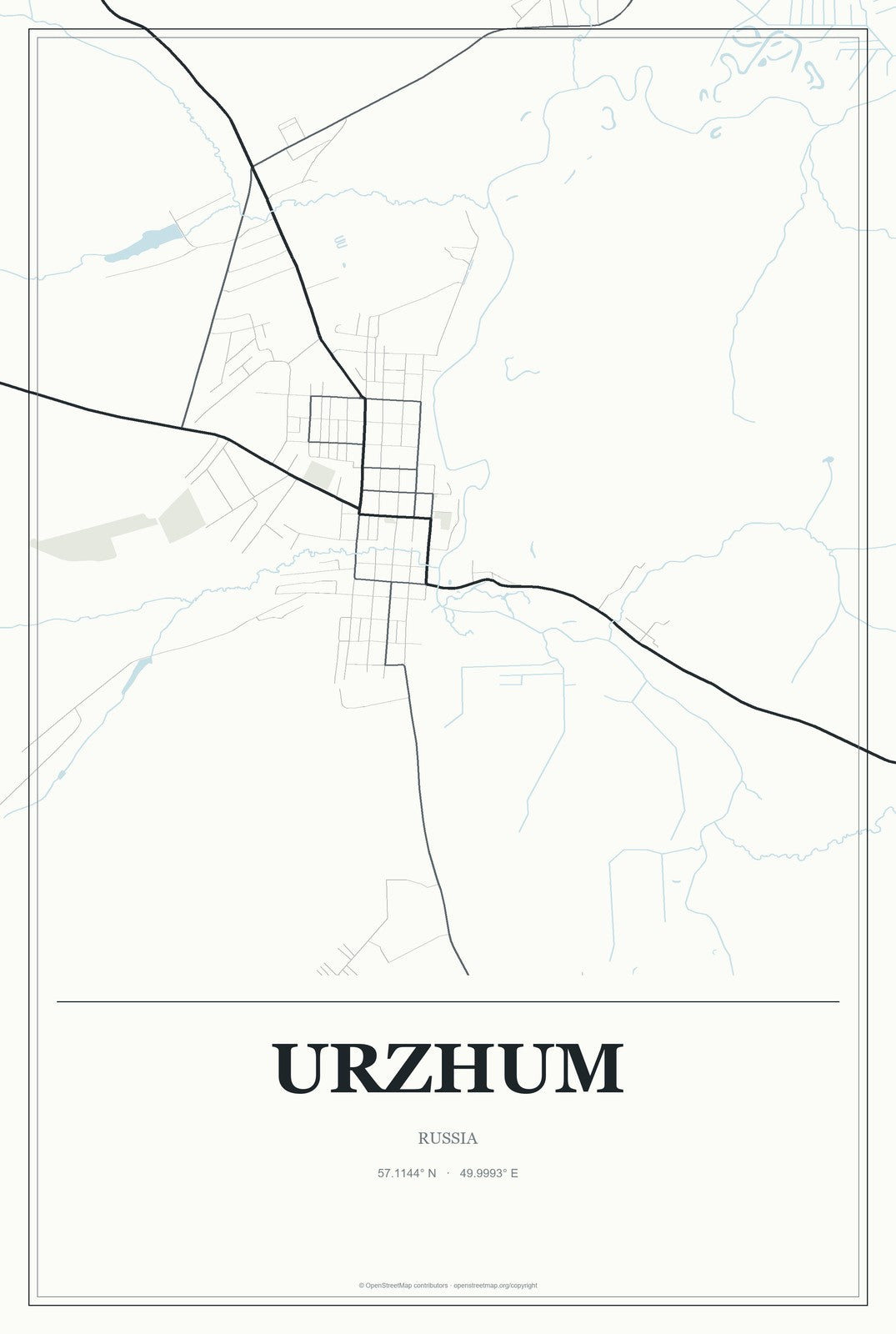Urzhum, Russia City Map Aluminum Sign in Gallery Air style