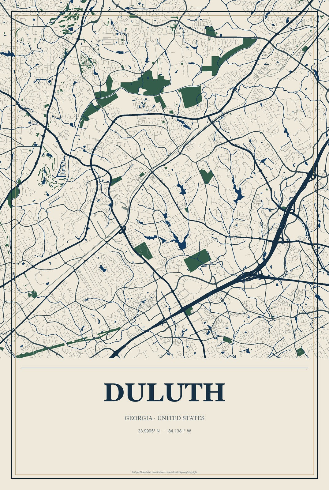 Duluth, Georgia City Map Aluminum Sign in Coastal Cutout style