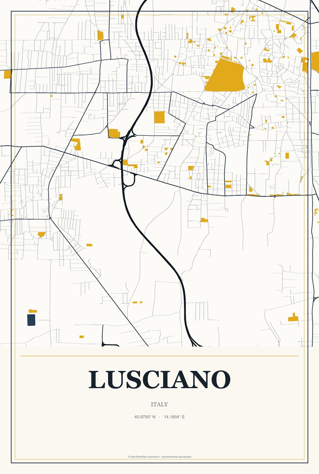 Lusciano, Italy City Map Aluminum Sign in Citrine Modern style