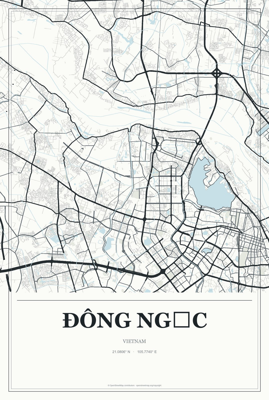 Đông Ngạc, Vietnam City Map Aluminum Sign in Gallery Air style