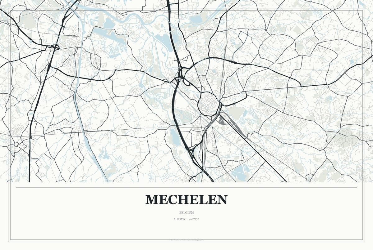 Mechelen, Belgium City Map Aluminum Sign in Gallery Air style
