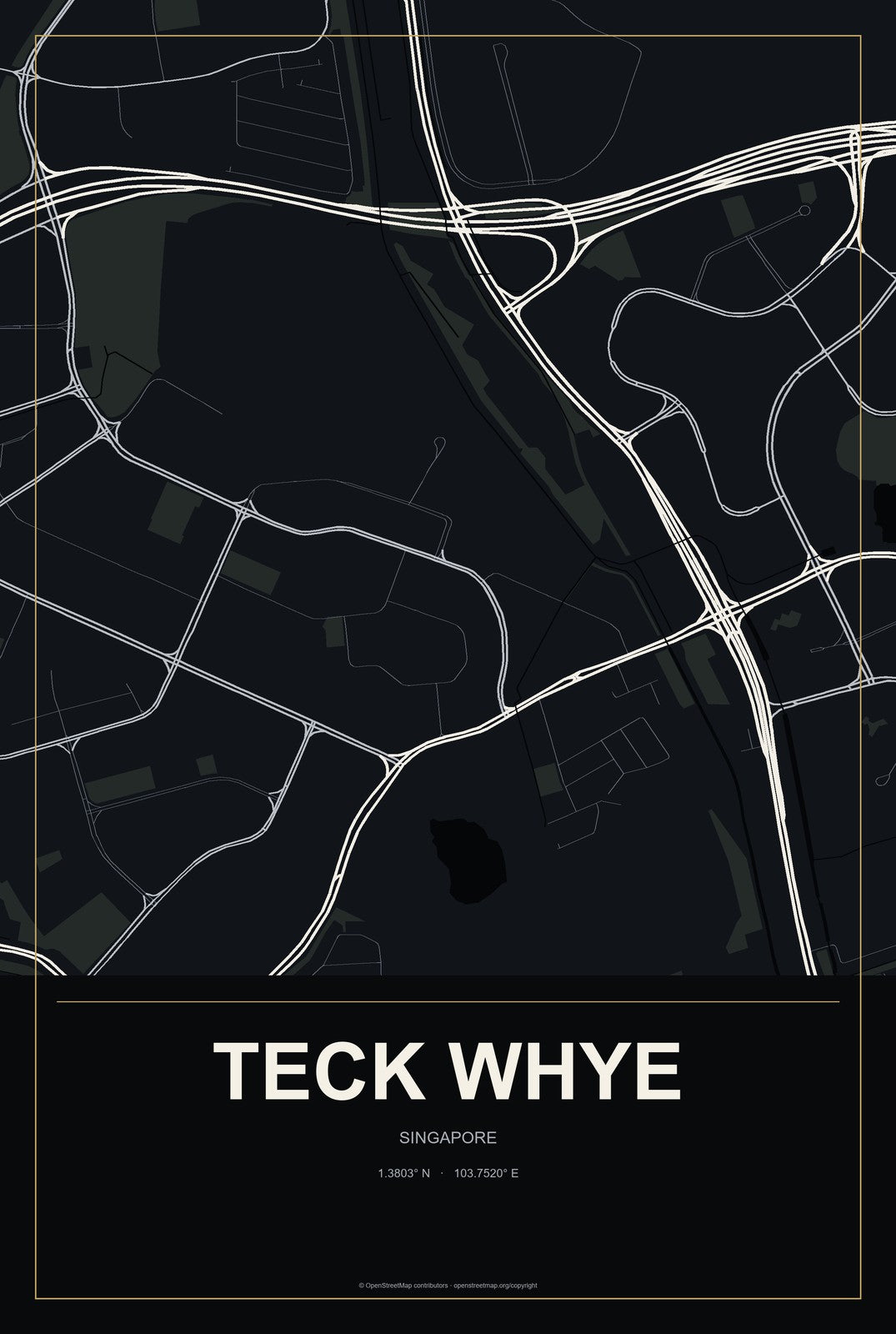 Teck Whye, Singapore City Map Aluminum Sign in Metropolitan Noir style