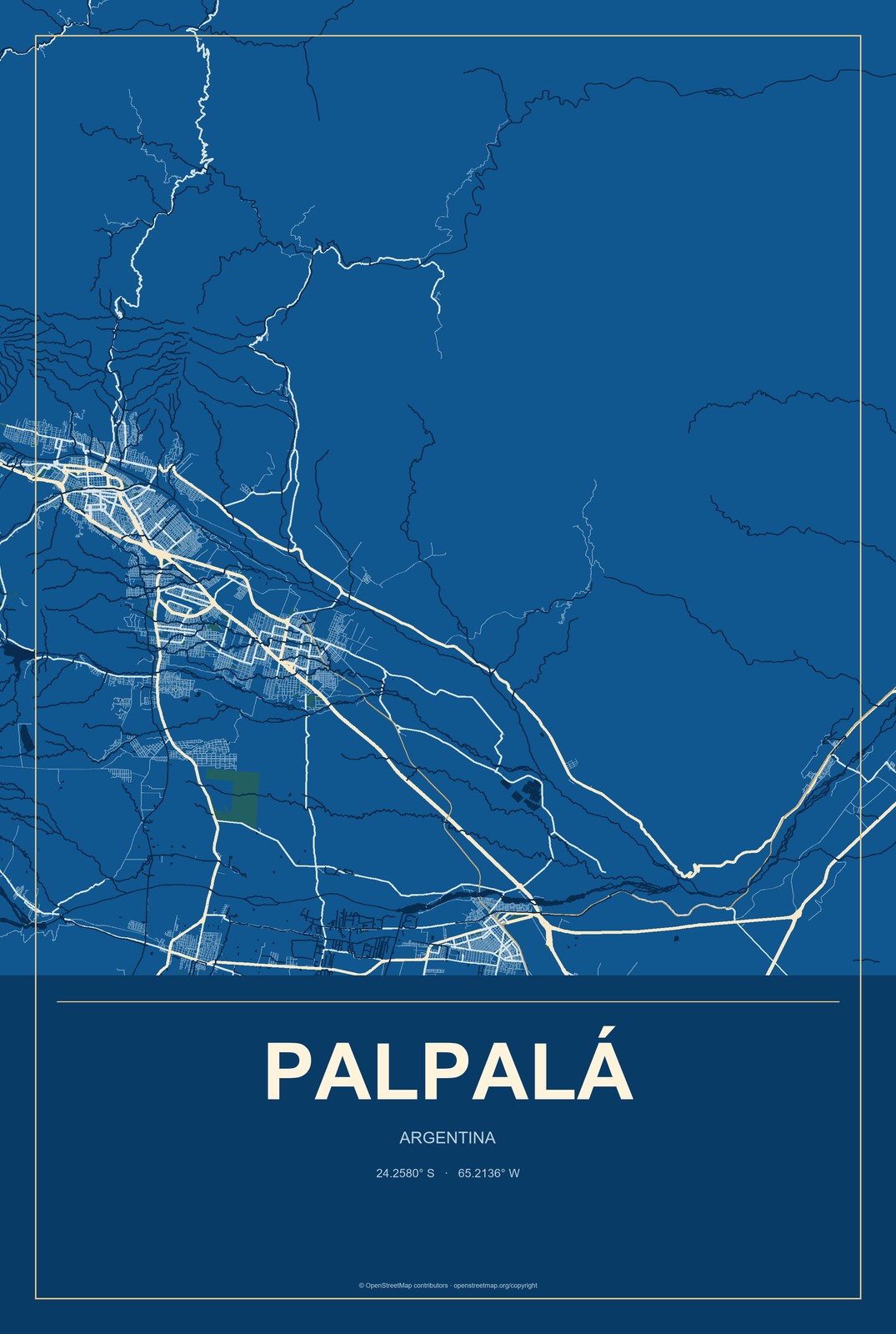 Palpalá, Argentina City Map Aluminum Sign in Harbor Cobalt style