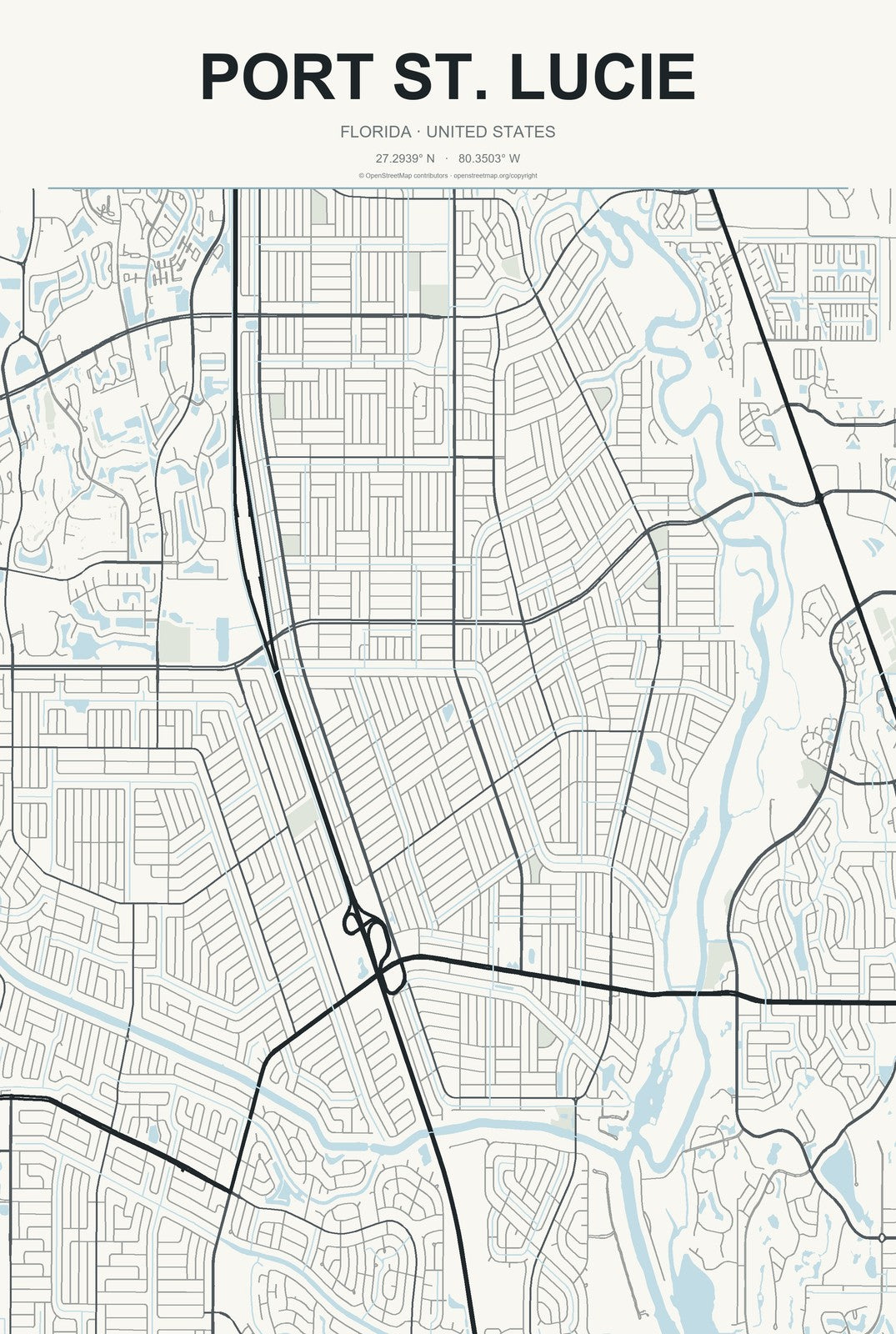 Port St. Lucie, Florida City Map Aluminum Sign in Headline Atlas style