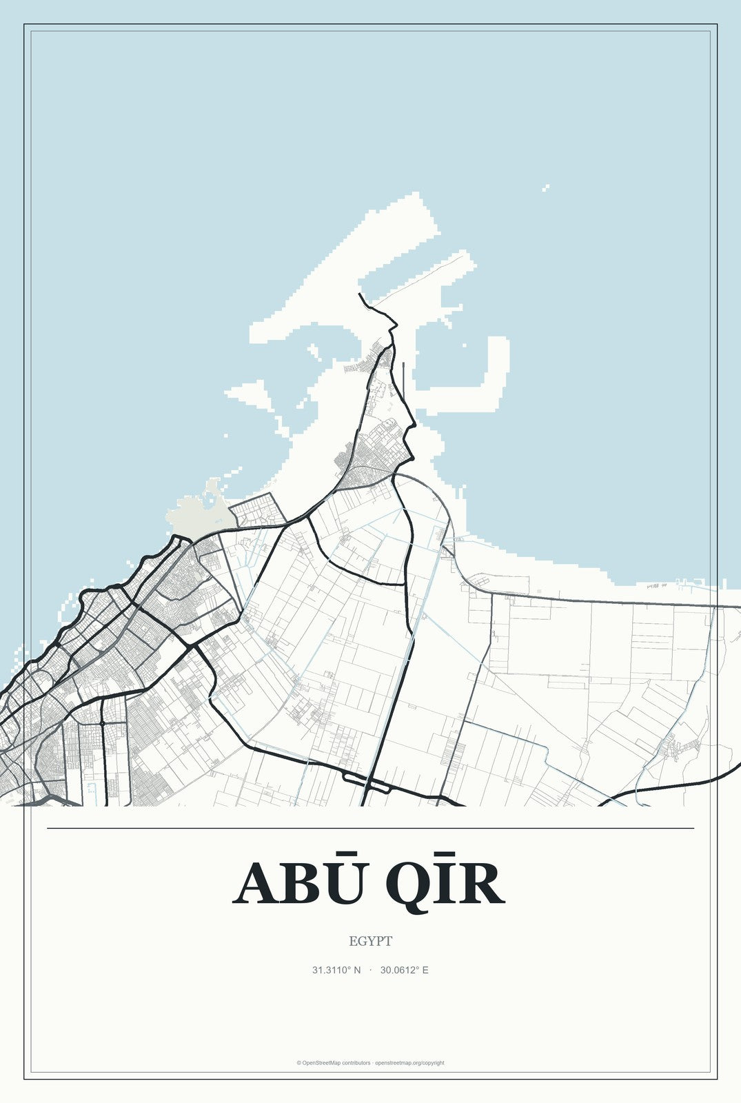 Abū Qīr, Egypt City Map Aluminum Sign in Gallery Air style