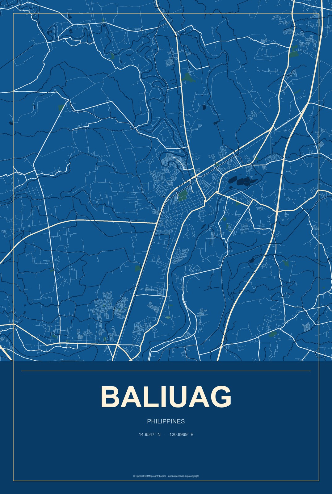 Baliuag, Philippines City Map Aluminum Sign in Harbor Cobalt style