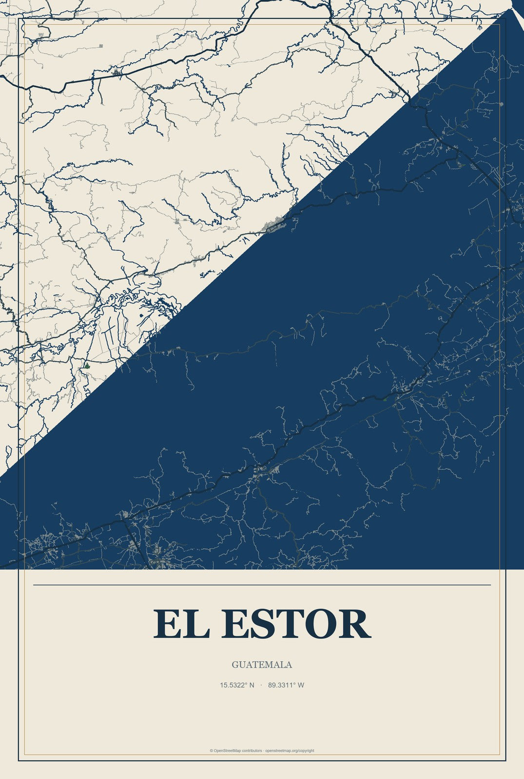 El Estor, Guatemala City Map Aluminum Sign in Coastal Cutout style