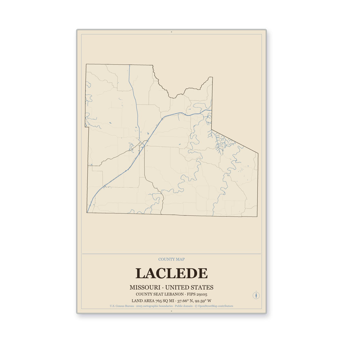 Laclede County, Missouri Map Aluminum Sign in Heritage Nautical style