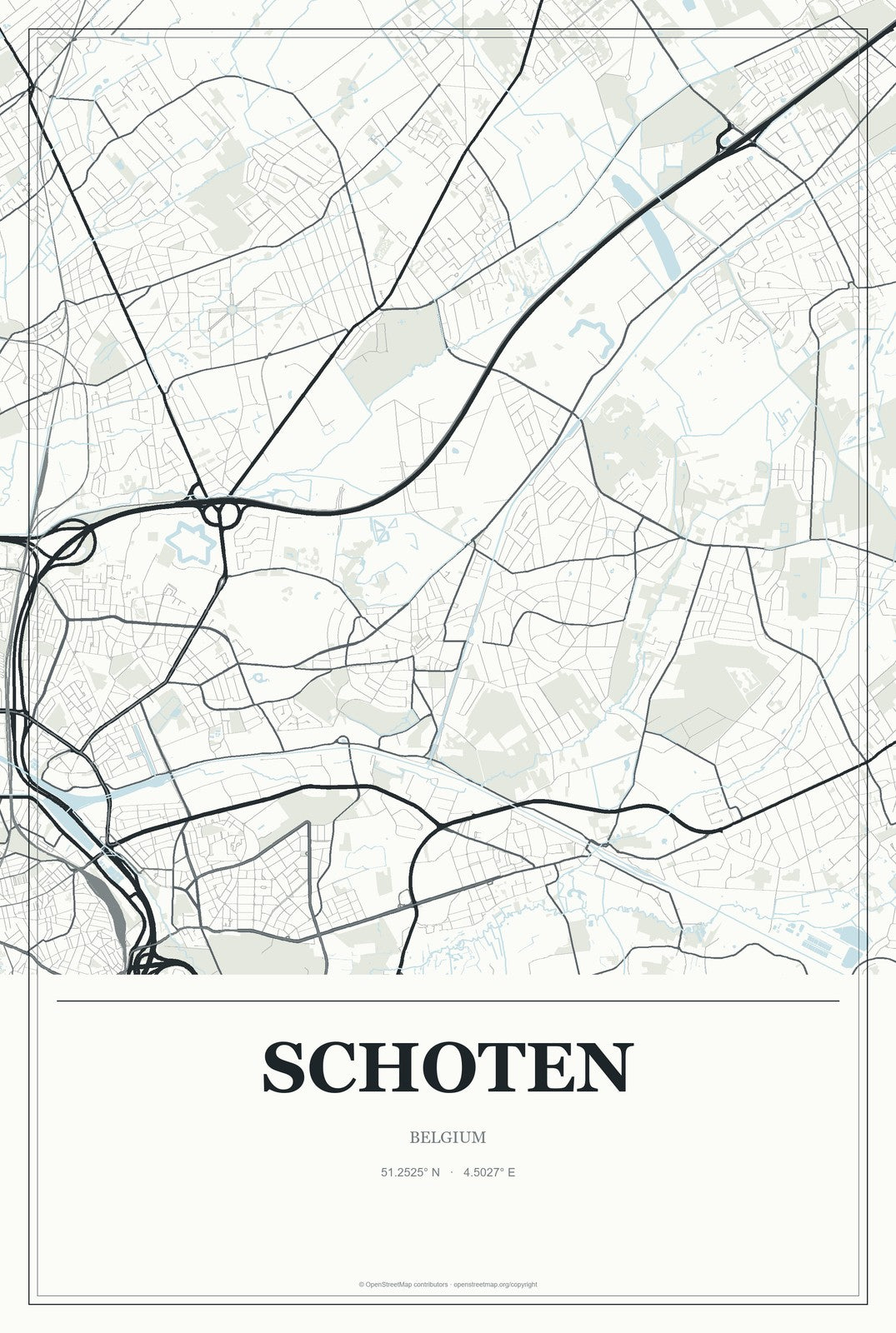 Schoten, Belgium City Map Aluminum Sign in Gallery Air style