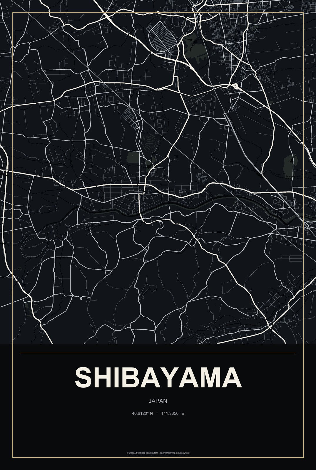Shibayama, Japan City Map Aluminum Sign in Metropolitan Noir style