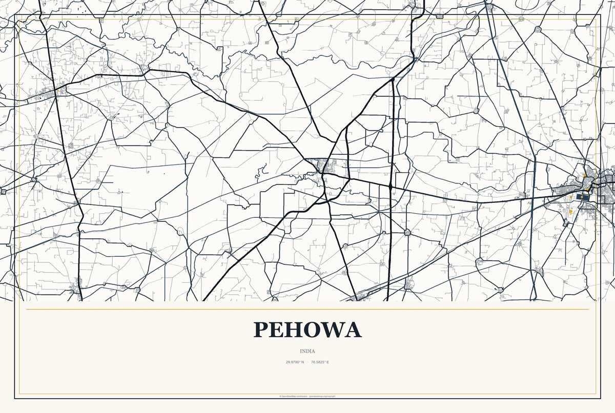 Pehowa, India City Map Aluminum Sign in Citrine Modern style