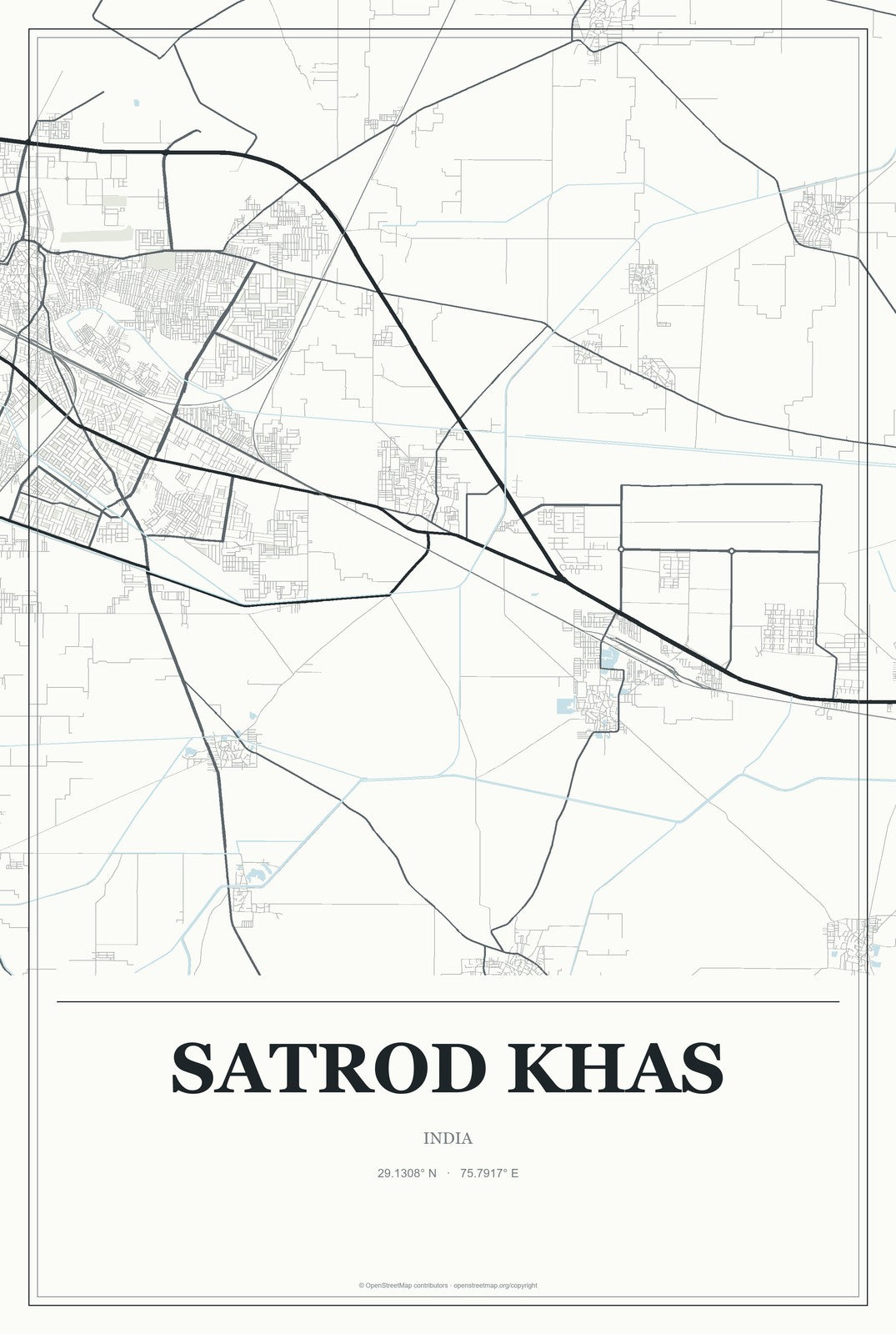 Satrod Khas, India City Map Aluminum Sign in Gallery Air style