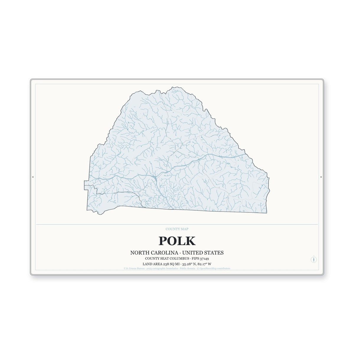 Polk County, North Carolina Map Aluminum Sign in Gallery Air style
