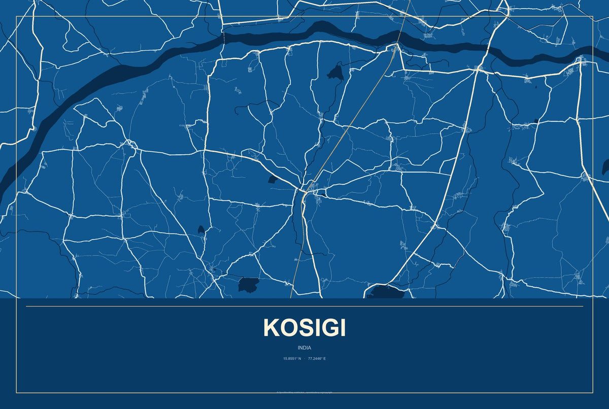 Kosigi, India City Map Aluminum Sign in Harbor Cobalt style