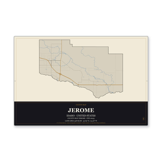 Jerome County, Idaho Map Aluminum Sign in Museum Plaque style