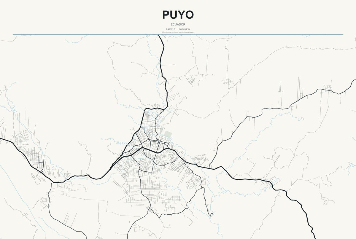 Puyo, Ecuador City Map Aluminum Sign in Headline Atlas style
