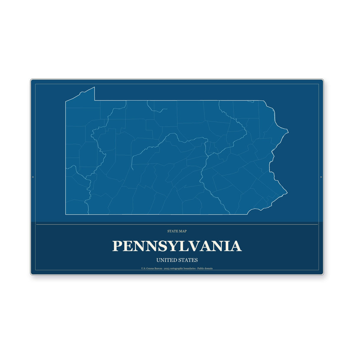 Pennsylvania state map aluminum sign in Harbor Cobalt style