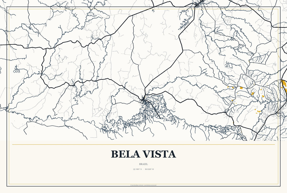 Bela Vista, Brazil City Map Aluminum Sign in Citrine Modern style