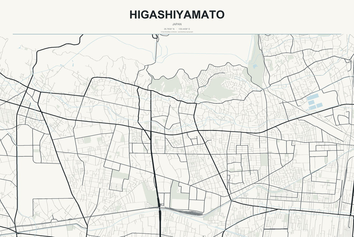 Higashiyamato, Japan City Map Aluminum Sign in Headline Atlas style