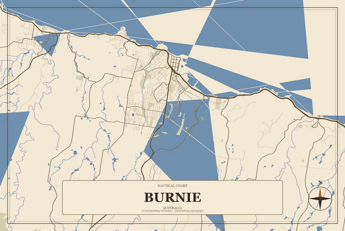 Burnie, Australia City Map Aluminum Sign in Heritage Nautical style