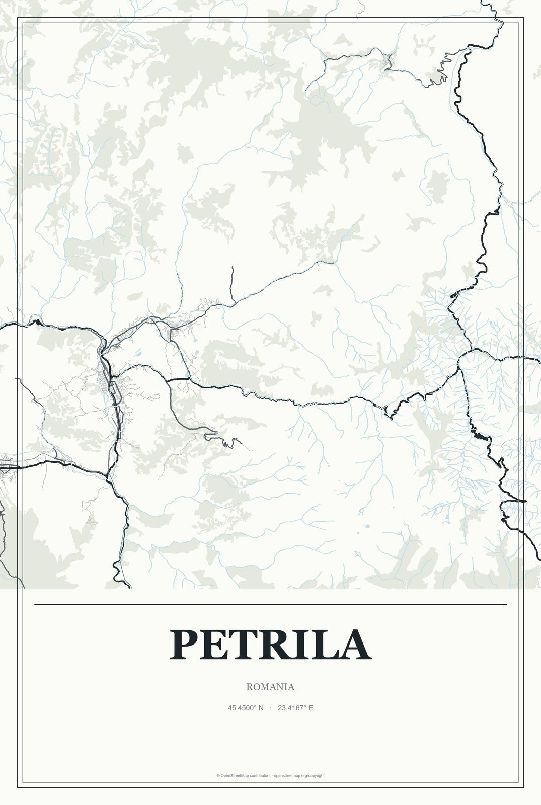 Petrila, Romania City Map Aluminum Sign in Gallery Air style