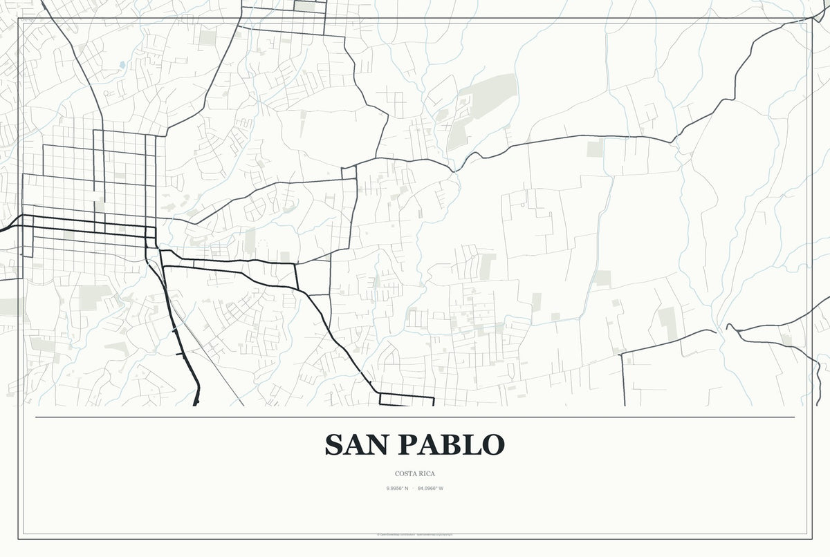 San Pablo, Costa Rica City Map Aluminum Sign in Gallery Air style