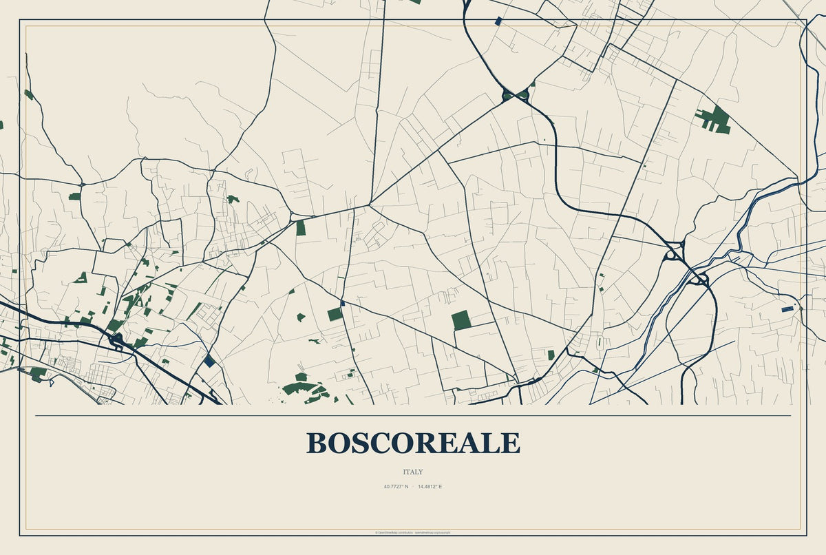 Boscoreale, Italy City Map Aluminum Sign in Coastal Cutout style