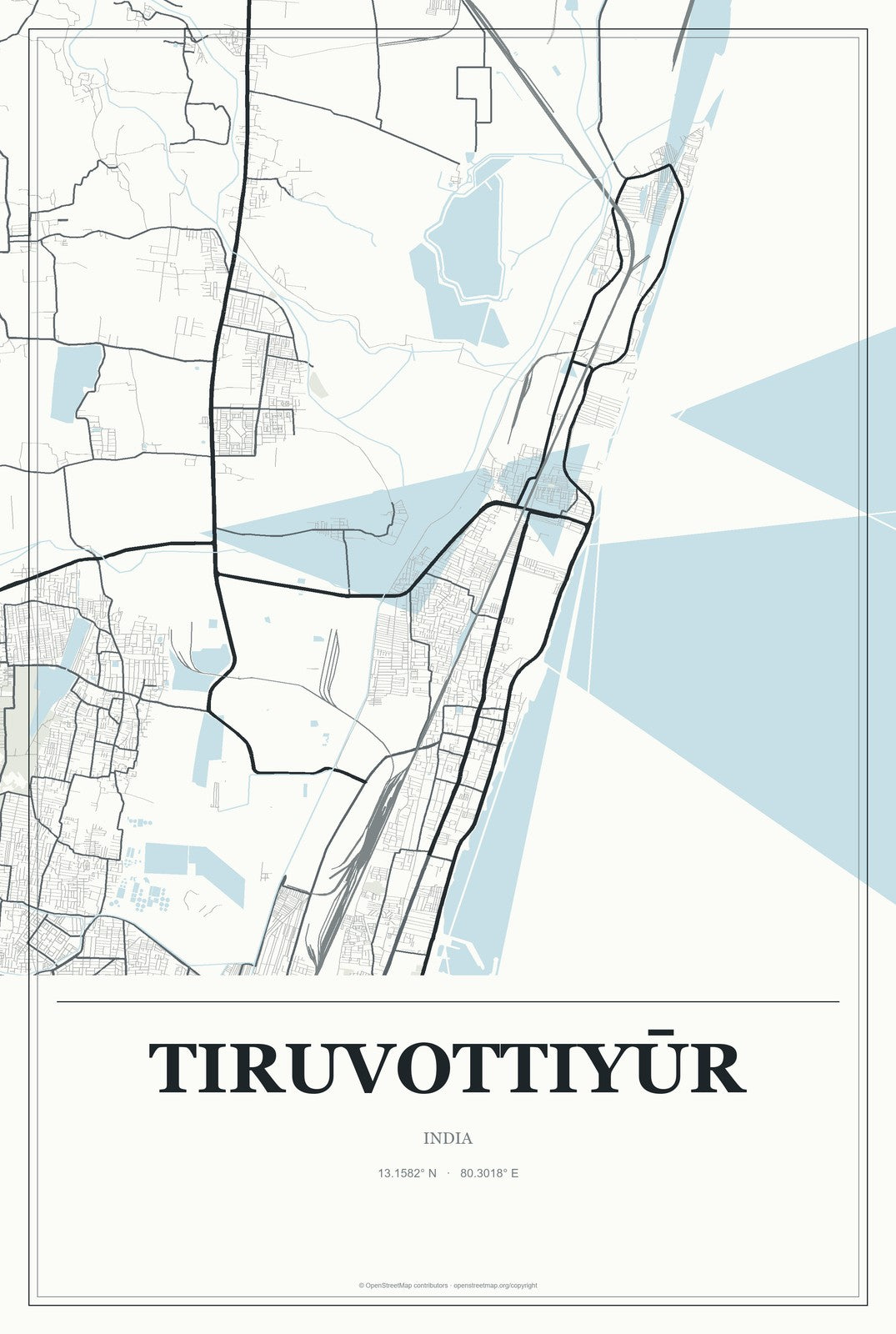 Tiruvottiyūr, India City Map Aluminum Sign in Gallery Air style