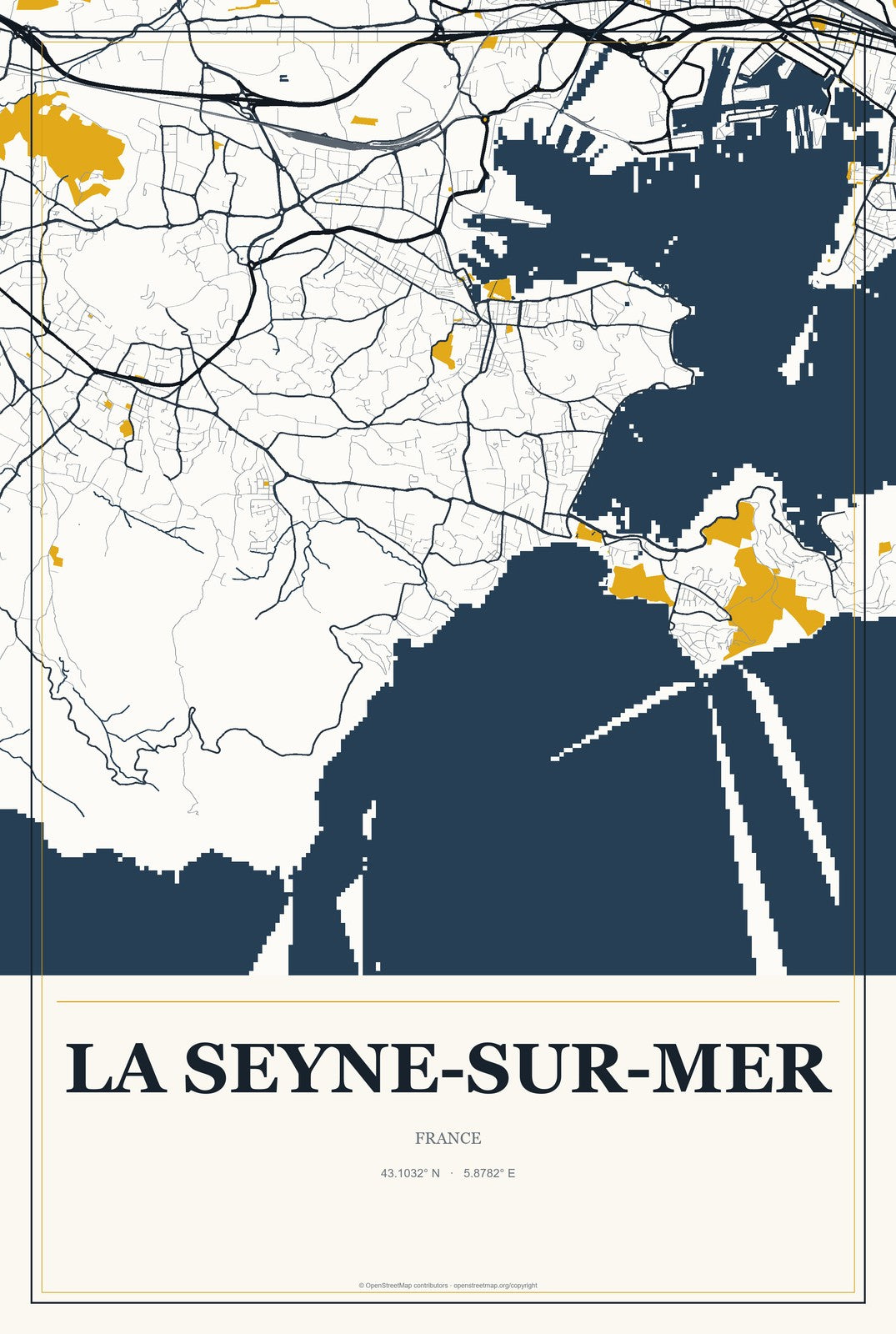 La Seyne-sur-Mer, France City Map Aluminum Sign in Citrine Modern style