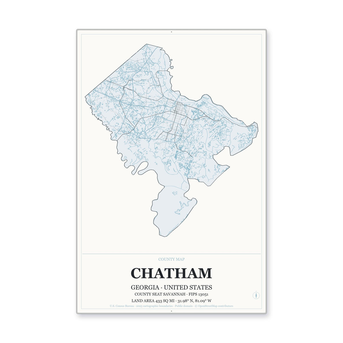 Chatham County, Georgia Map Aluminum Sign in Gallery Air style