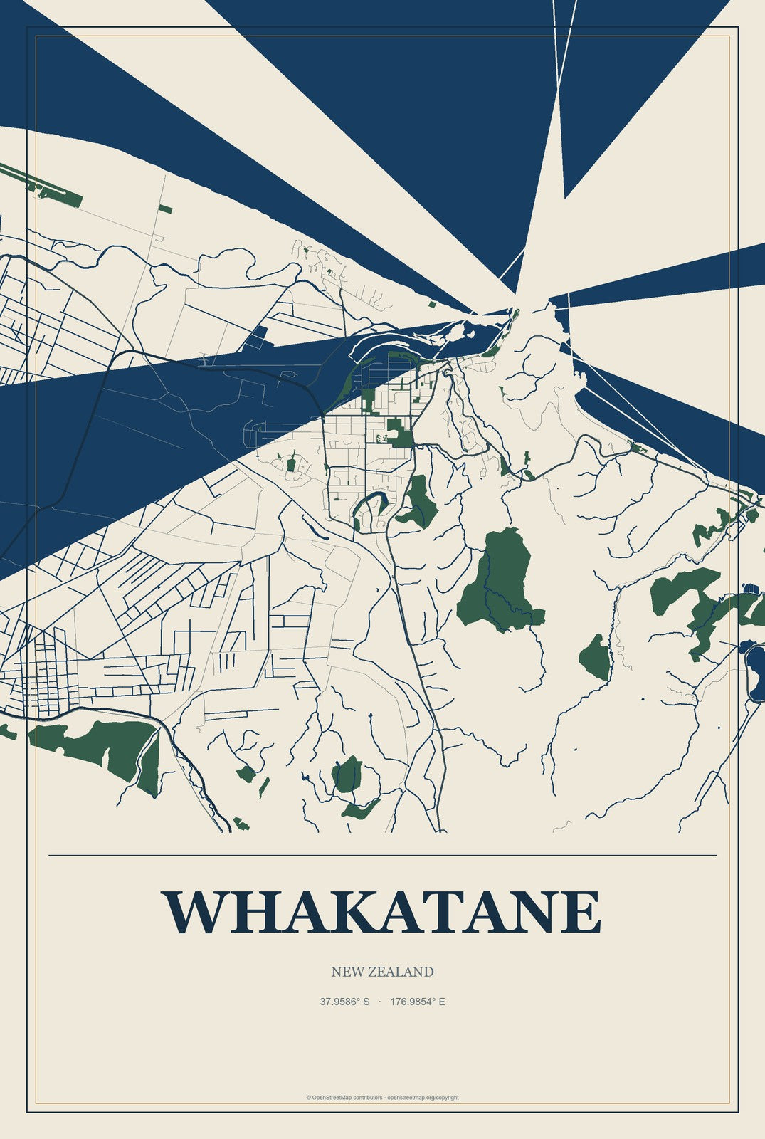 Whakatane, New Zealand City Map Aluminum Sign in Coastal Cutout style